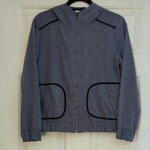 Chic Gray Hooded Athletic Jacket with Black Trim by GapFit